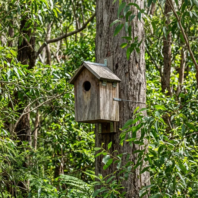 Animal nesting box installed as a humane alternative to a Windsor roof cavity