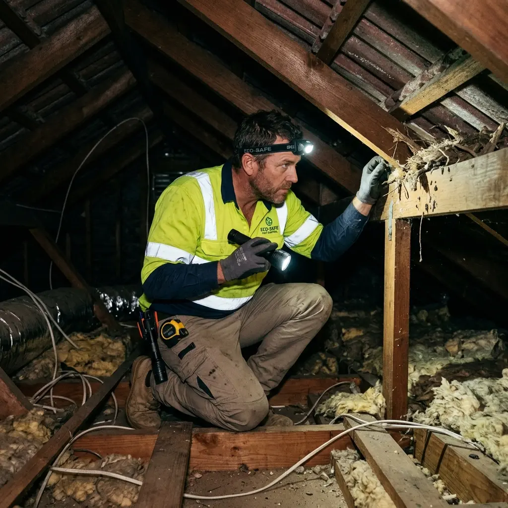 Technician inspecting a Windsor subfloor void for a deceased cat